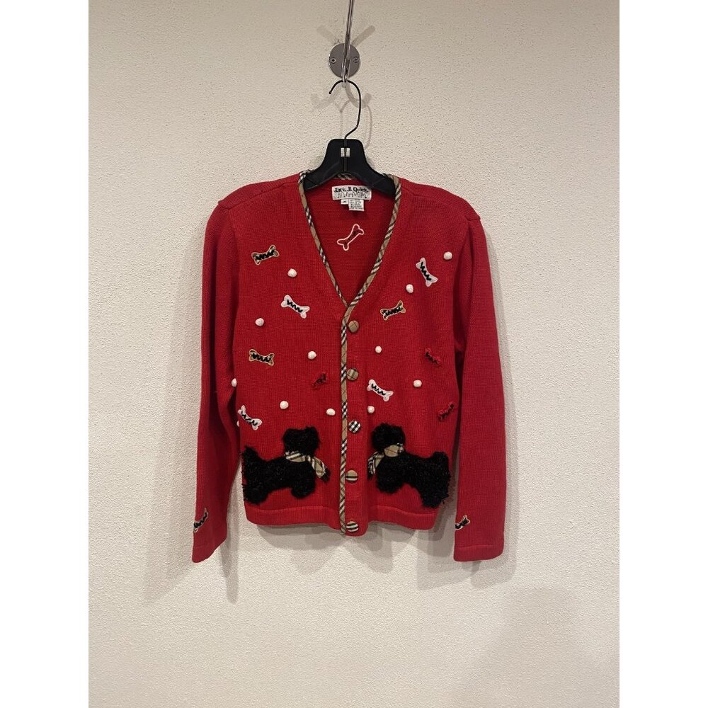 Jack B Quick Cardigan Sweater Womens Medium Red Scottie Dog Embroidered Knit